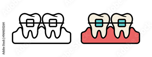 Teeth braces icon. Dental bracket system vector illustration. Teeth brace alignment symbol. Tooth aligners sign. Orthodontic bite correction system pictogram. Tooth dentistry concept.