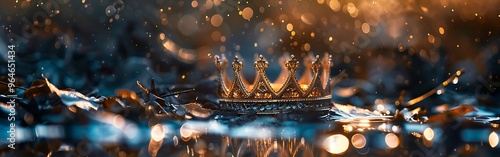 Golden crown on dark background photo