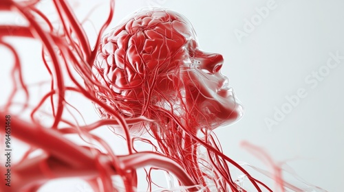 Human Brain Anatomy with Red Blood Vessels photo