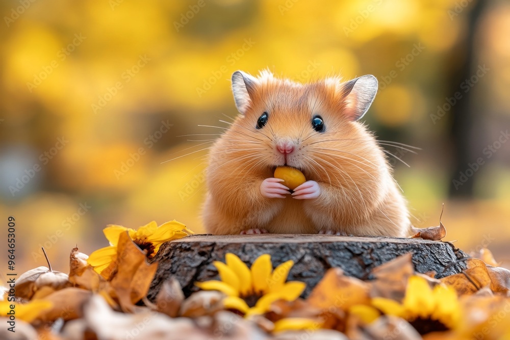 Kawaii cute figurine of a chubby hamster nibbling on a sunflower seed, its cheeks puffed up adorably Kawaii cute figurine of a chubby hamster nibbling on a sunflower seed, its cheeks puffed up adorably