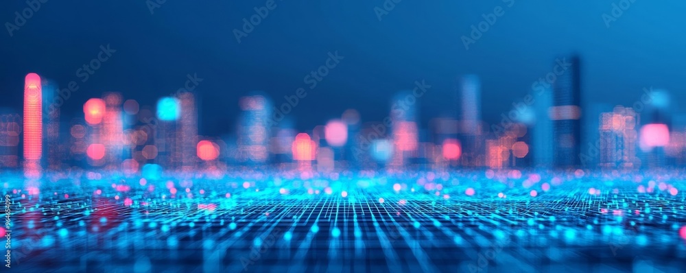 City skyline enhanced by AI-driven algorithms, symbolizing the future of real estate investment, intelligent management in a tech-forward urban setting City skyline enhanced by AI-driven algorithms, symbolizing the future of real estate investment, intelligent management in a tech-forward urban setting