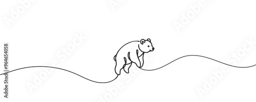 Continuous line drawing of bear. One single line drawing of bear for brand logo. Vector illustration