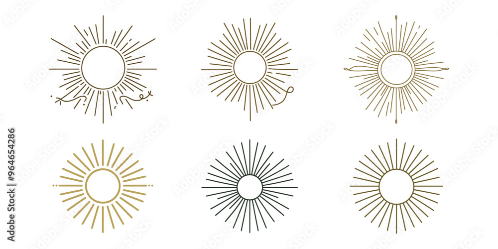 Fototapeta premium Sun - one hand drawing, continuous set of lines. Vector illustration