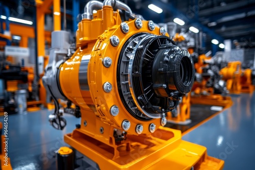 Large marine engine outfitted on a cargo ship, navigating through vast oceans and busy ports