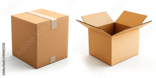 Set of realistic cardboard boxes on white isolated background. shipping and packing concept.