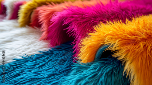 Brightly colored fur textures in bold, playful patterns, creating a fun and energetic surface