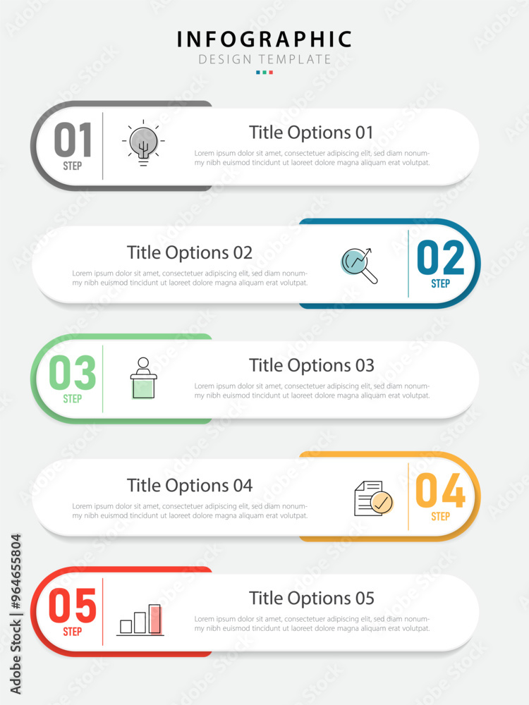 Business infographic template. 5 Step timeline journey. Process diagram, 5 options on white background, Infograph elements vector illustration. Business infographic template. 5 Step timeline journey. Process diagram, 5 options on white background, Infograph elements vector illustration.