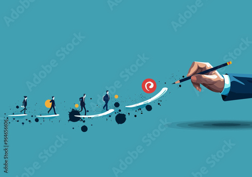 Businessman Drawing Path to Goal, Conceptual Illustration of Achieving Success, Business Growth, Hand Drawing Line, Professional Journey, Reaching Targets, Minimalist Vector Art for Professional Use