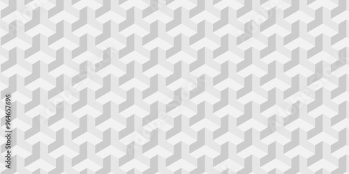 Minimal modern cubes geometric tile and mosaic wall grid backdrop hexagon technology wallpaper background. White and gray block cube structure backdrop grid triangle texture vintage design.