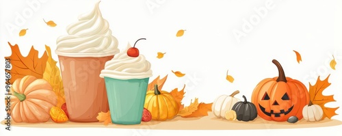 Pumpkinflavored Halloween ice cream, festive and spooky, flat design illustration photo