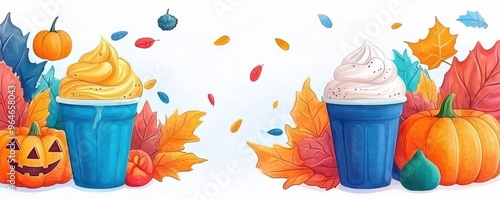 Pumpkinflavored Halloween party, ice cream with spooky accents, flat design illustration photo