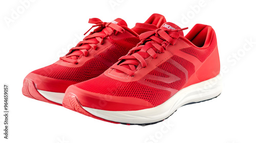 A pair of red running shoes isolated on white background