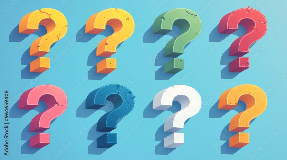 A series of colorful question marks are arranged in a row A series of colorful question marks are arranged in a row