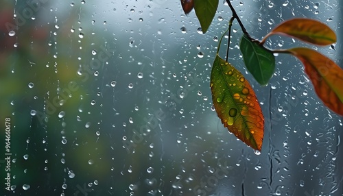 serene view of raindrops cascading down a windowpane, creating a calming atmosphere on a rainy day