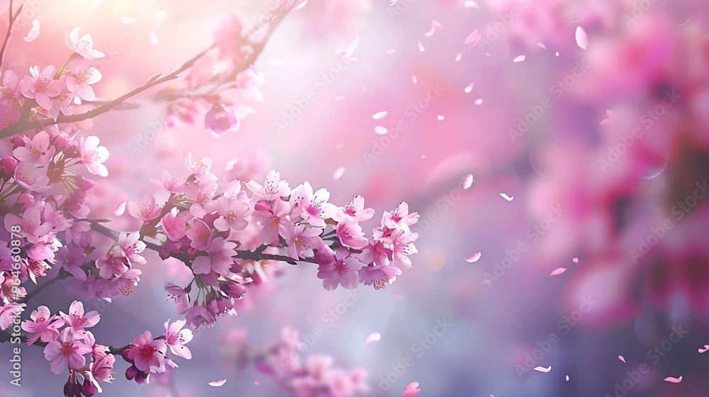 Spring cherry blossoms on pink flowers. Spring cherry blossoms on pink flowers.
