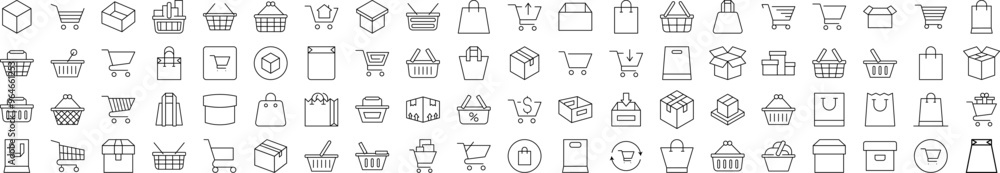 Shopping Cart, Bag, Delivery Collection of Thin Icons. Editable Stroke. Suitable for Web Sites, Books, Cards, Apps Shopping Cart, Bag, Delivery Collection of Thin Icons. Editable Stroke. Suitable for Web Sites, Books, Cards, Apps