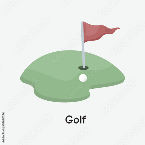 Golf Course Vector with Flagged Hole