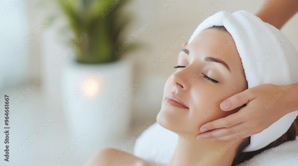 Woman enjoying a head massage in a serene spa environment, representing complete relaxation Woman enjoying a head massage in a serene spa environment, representing complete relaxation