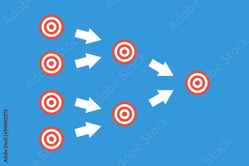 many targets to one goal, decomposition vector concept, joint parts to whole infographic. team work vector illustration