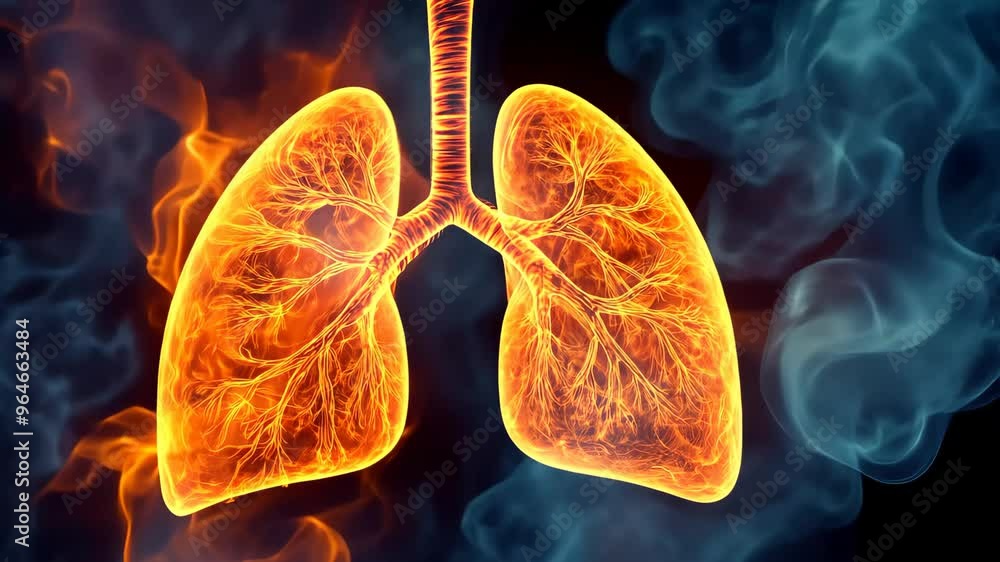 Human lungs on fire with surrounding smoke Human lungs on fire with surrounding smoke