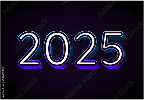 Happy New Year 2025 Design Abstract Blue Gradient Realistic Decoration Vector Illustration