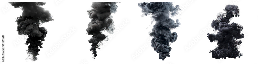 Set of huge black dark smoke isolated on transparent background Set of huge black dark smoke isolated on transparent background