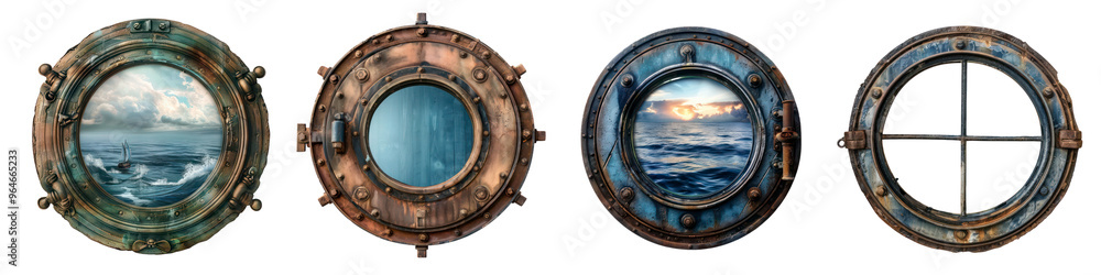 Set of boat ship porthole isolated on transparent background Set of boat ship porthole isolated on transparent background