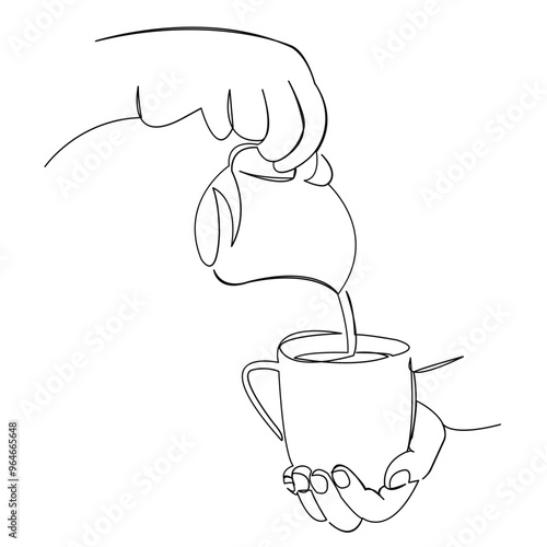 One continuous single drawing line art doodle coffee, drink, hand, cup, beverage. Isolated image hand draw contour on a white background
