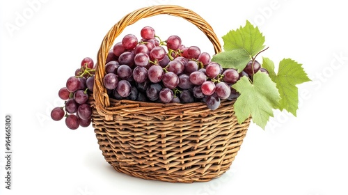 Red Grapes in a Wicker Basket with Green Leaves - Fresh Fruit Harvest