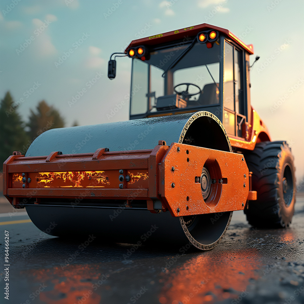 The digital art of a road roller showcases a sleek, contemporary design with advanced lighting highlighting its details. The vibrant colors and rich gradients convey movement and dynamism, set against The digital art of a road roller showcases a sleek, contemporary design with advanced lighting highlighting its details. The vibrant colors and rich gradients convey movement and dynamism, set against