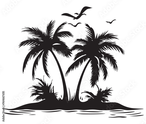 Tropical island with palm trees silhouette on the beach Summer vacation vector
