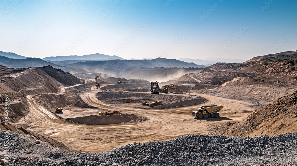 Open-Pit Mining Operation with Excavators Digging Open-Pit Mining Operation with Excavators Digging