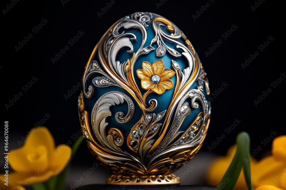 Easter egg decorated with intricate patterns of gold and silver, a luxurious and ornate design fit for a special celebration Easter egg decorated with intricate patterns of gold and silver, a luxurious and ornate design fit for a special celebration