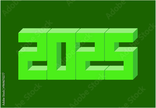 2025 Happy New Year 3D Realistic Decoration Green Design Abstract Vector Illustration