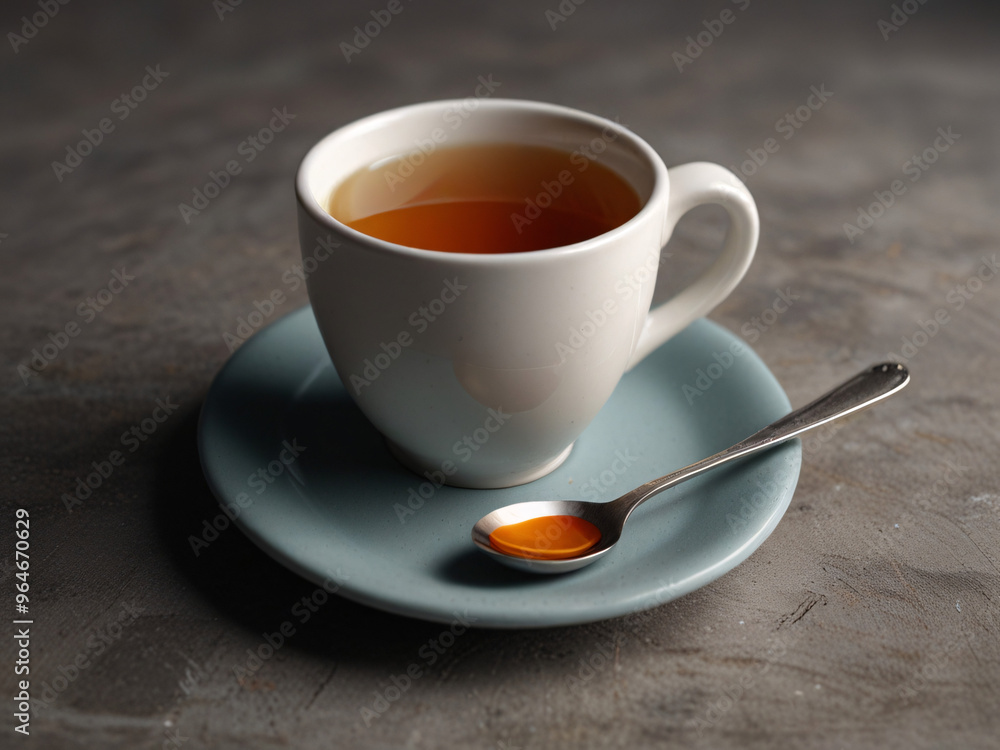 Cup of tea on a small dish plate, cafe and restaurant photography, dishware and utensils Cup of tea on a small dish plate, cafe and restaurant photography, dishware and utensils