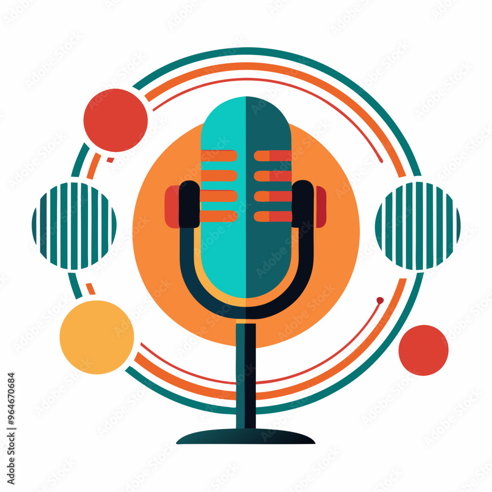 Retro Microphone Stand with Sound Wave Circle – Art Vector Illustration Retro Microphone Stand with Sound Wave Circle – Art Vector Illustration
