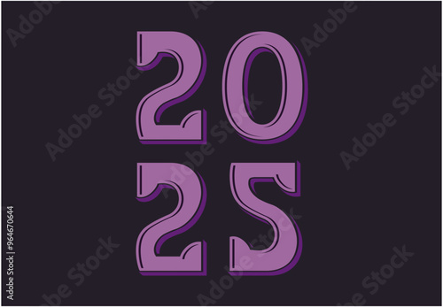 2025 Happy New Year Typography Purple Realistic Decoration Design Abstract Vector Illustration