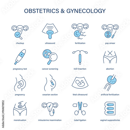 Obstetrics and gynecology vector icon set. Medical icons.