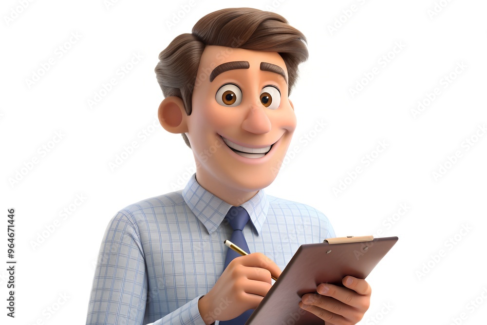 Confident cartoon businessman holding clipboard Confident cartoon businessman holding clipboard