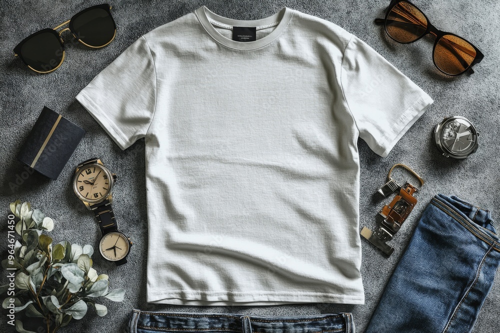 Naklejka premium Realistic white Tshirt Flat Lay Mockup created with Generative AI