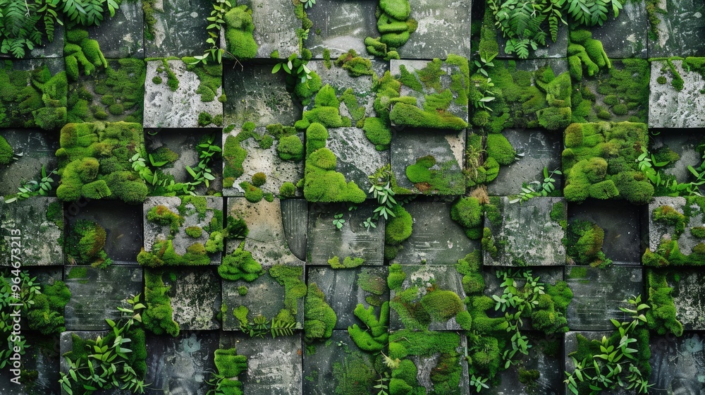 Texture of cement wall covered in green moss Texture of cement wall covered in green moss