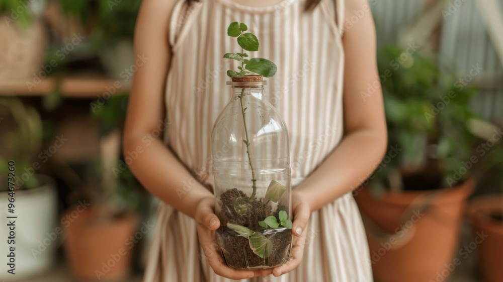 Obraz premium Young Girl Learning About Recycling and Ecology in Classroom Morning Lesson with Teacher