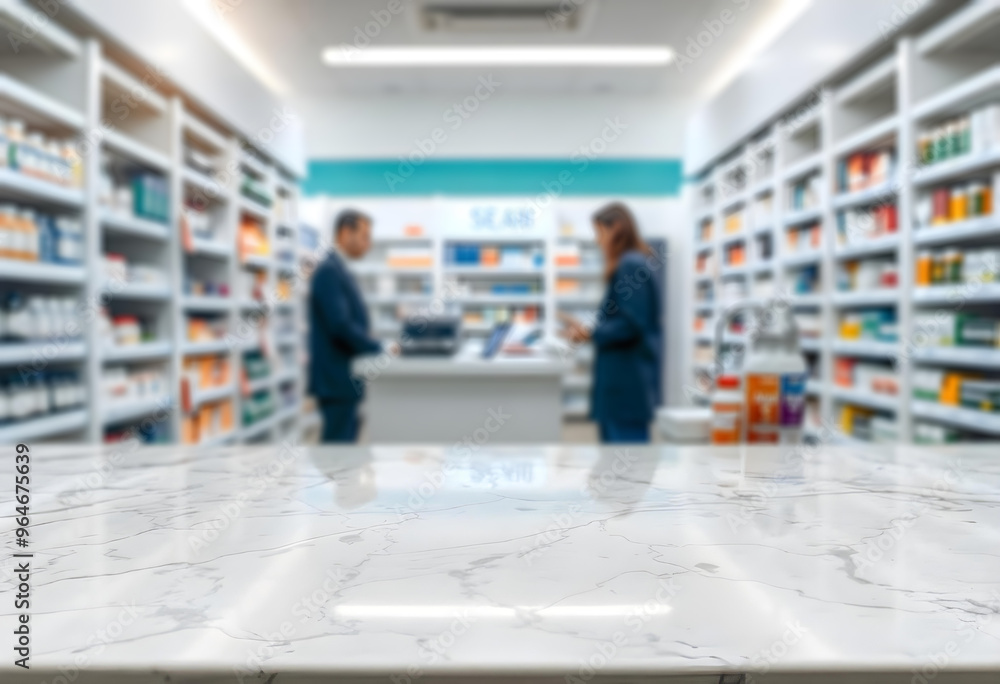 Fototapeta premium tabletop with pharmacy's blurred background