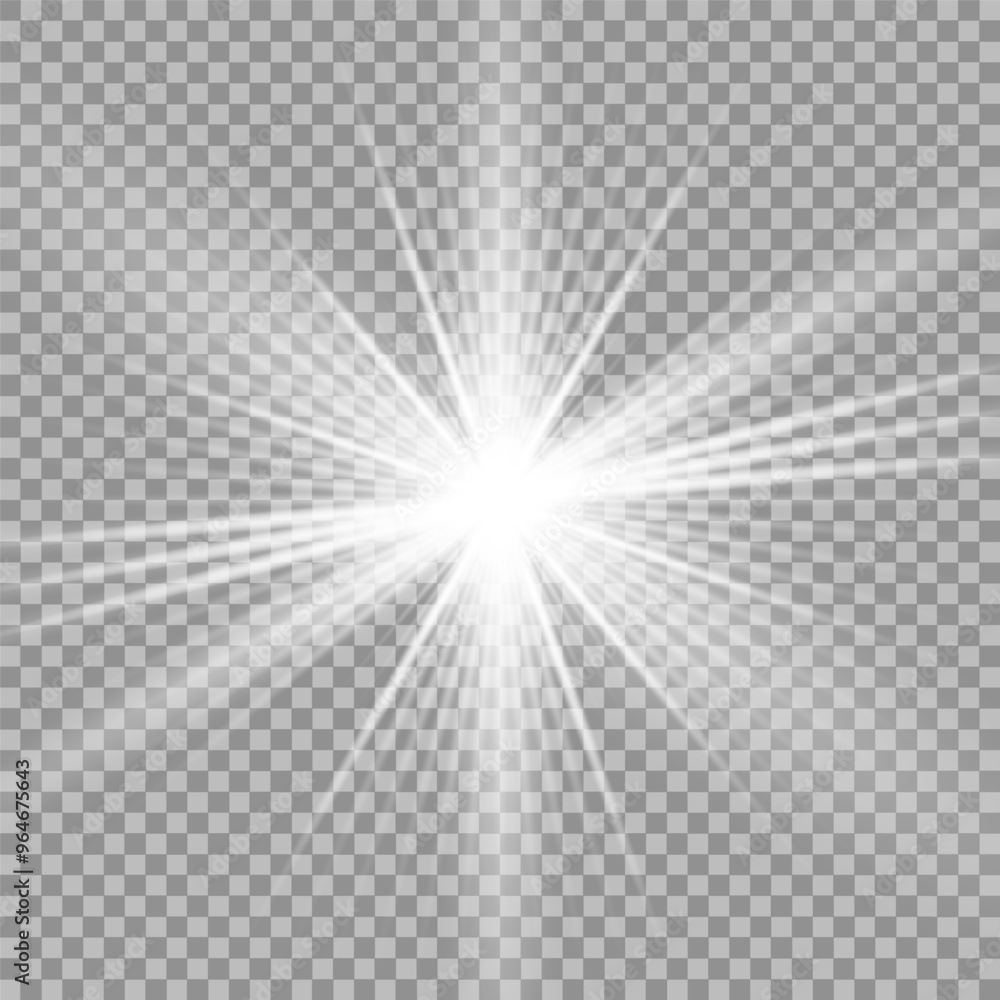 White beautiful light explodes with a transparent explosion. Vector, bright illustration for perfect effect with sparkles. Bright Star. Transparent shine of the gloss gradient, bright flash. White beautiful light explodes with a transparent explosion. Vector, bright illustration for perfect effect with sparkles. Bright Star. Transparent shine of the gloss gradient, bright flash.