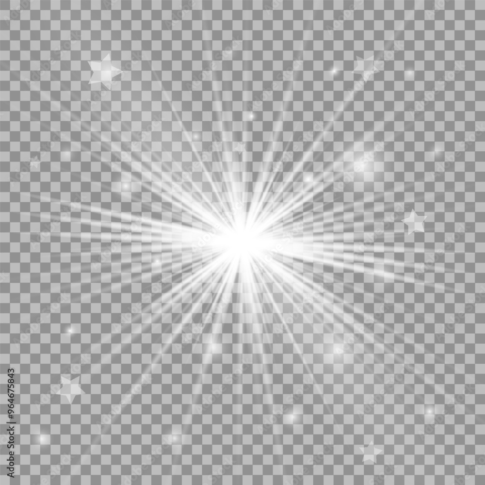 White beautiful light explodes with a transparent explosion. Vector, bright illustration for perfect effect with sparkles. Bright Star. Transparent shine of the gloss gradient, bright flash. White beautiful light explodes with a transparent explosion. Vector, bright illustration for perfect effect with sparkles. Bright Star. Transparent shine of the gloss gradient, bright flash.