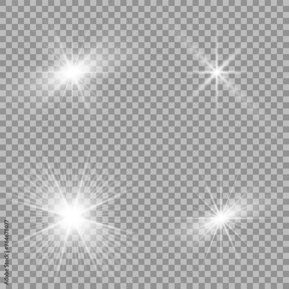 Glowing light bursts with sparkles. Glow light effect set, lens flare, explosion, glitter, line, sun flash, spark and star. Abstract image of lighting flare and white stars. Vector illustration Glowing light bursts with sparkles. Glow light effect set, lens flare, explosion, glitter, line, sun flash, spark and star. Abstract image of lighting flare and white stars. Vector illustration