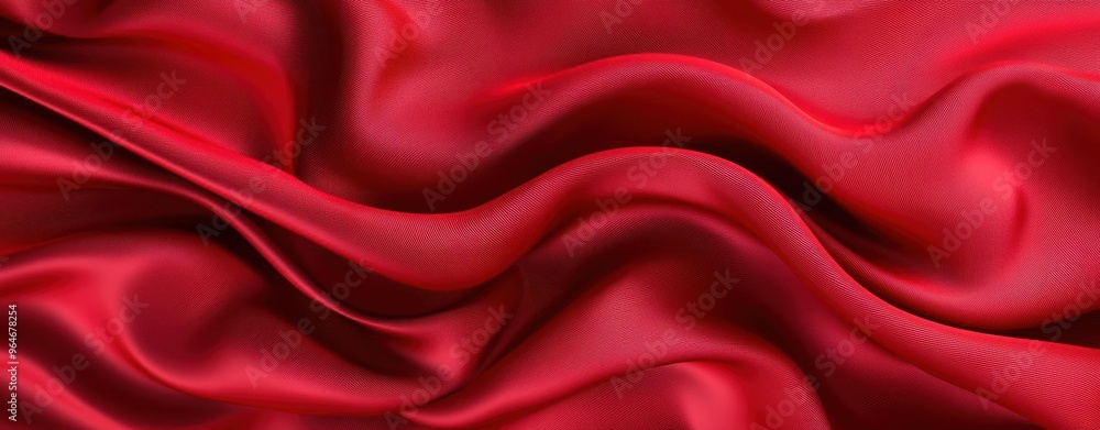 Obraz premium Elegant red satin fabric with soft, luxurious folds and a shiny texture, ideal for backgrounds and fashion themes.
