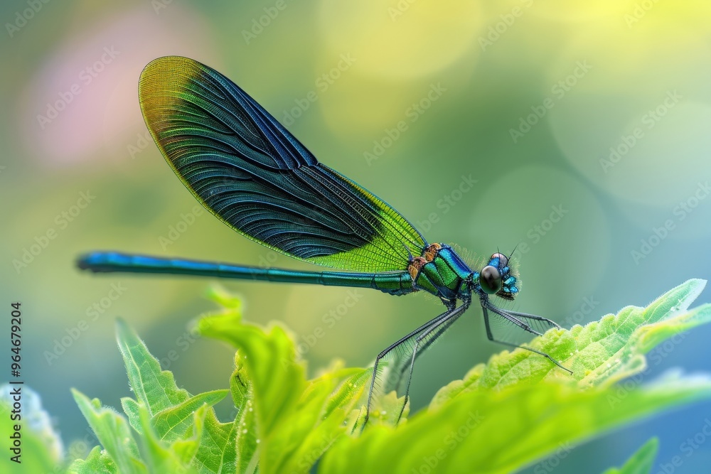 Solitary colorful dragoClose-up of a dragonfly sitting on a reednfly sitting on a green reed. Beautiful simple AI generated image Solitary colorful dragoClose-up of a dragonfly sitting on a reednfly sitting on a green reed. Beautiful simple AI generated image