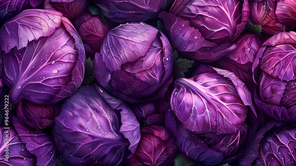 Obraz premium Background of red cabbage. Vegetables for good healthy food. Fresh organic purple cabbage. Vector illustration.