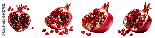 Vibrant pomegranate halves showcasing juicy seeds, perfect for food photography, healthy eating, and natural beauty themes. Isolated on transparent background. photo